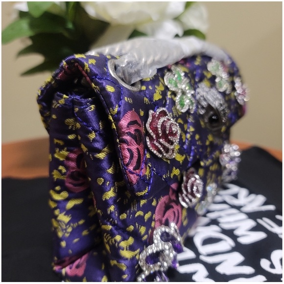 Kurt Geiger London Mini Purple Kensington Floral Crystal Crossbody Bag - Picture 12 of 14